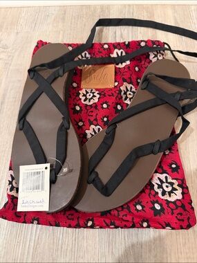 Sseko Black Wrap Sandals with Brown Footbed